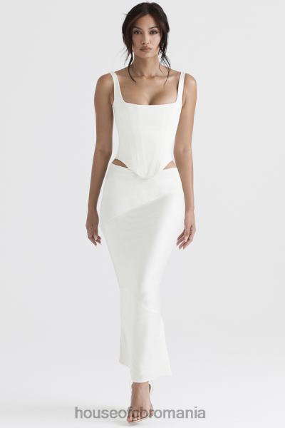 îmbrăcăminte House of CB Fusta midi colette ivory satin croiala in partial X4F68911