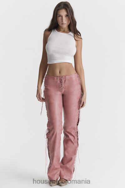 îmbrăcăminte House of CB a desenat pantaloni cu dantelă din piele vegană roz cald X4F68866