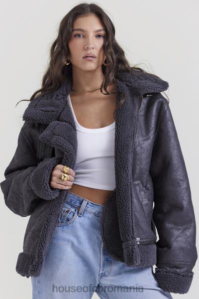 îmbrăcăminte House of CB jachetă de aviator din shearling vegan gri madden X4F681026