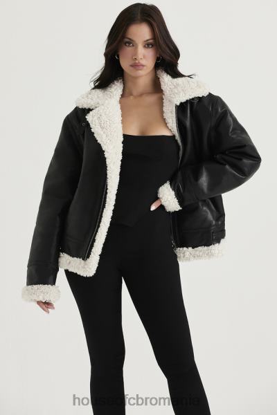 îmbrăcăminte House of CB jachetă de aviator din shearling vegan neagră Madden X4F681041