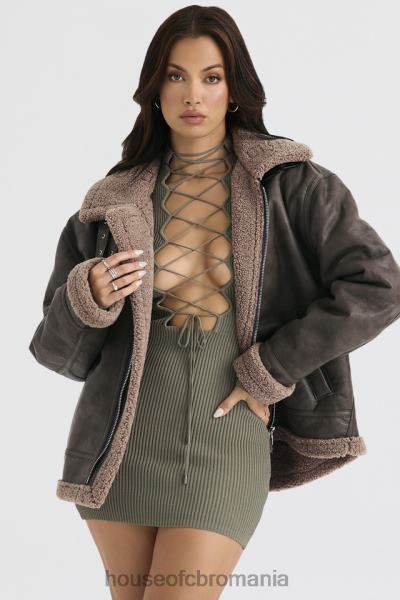 îmbrăcăminte House of CB jachetă de aviator din shearling vegan verde armată Madden X4F681038