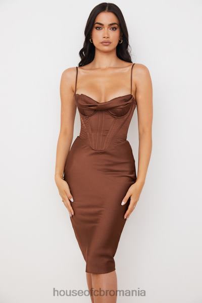 îmbrăcăminte House of CB rochie slip cu corset din satin ciocolata myrna X4F68568