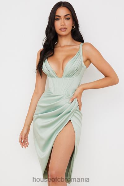 îmbrăcăminte House of CB rochie midi corset din satin faye pistachio X4F68563