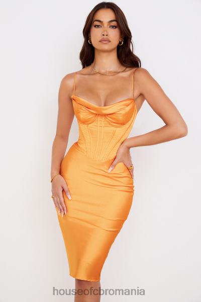 îmbrăcăminte House of CB rochie midi cu corset din satin myrna mandarine X4F68537