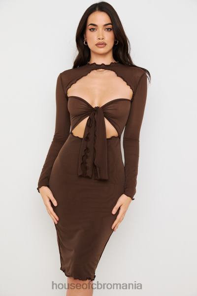 îmbrăcăminte House of CB rochie midi natalia chocolate power mesh cravată în față X4F68575