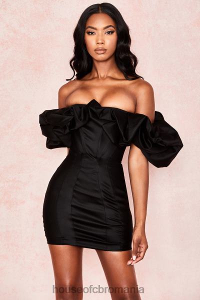 îmbrăcăminte House of CB rochie selena din satin negru cu umeri puf X4F68635