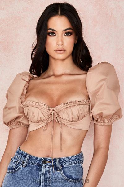 îmbrăcăminte House of CB bralet cu mâneci bufante hedy camel X4F68107