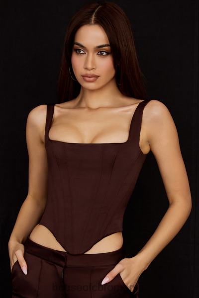 îmbrăcăminte House of CB corset cu paragate din satin ciocolata rafa X4F6861