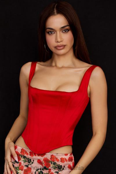 îmbrăcăminte House of CB corset cu paragate din satin stacojiu rafa X4F6862