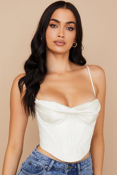 îmbrăcăminte House of CB corset drapat din satin ivoire X4F6884