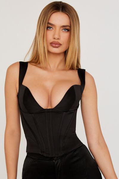 îmbrăcăminte House of CB corset liberty negru din satin X4F6876