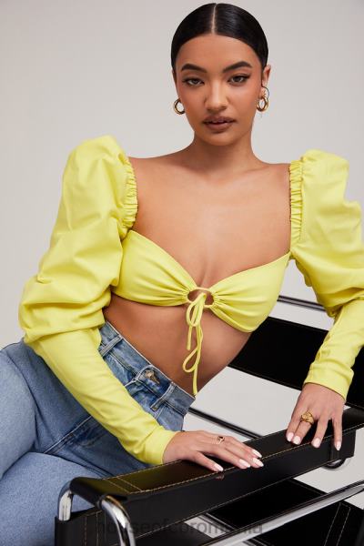 îmbrăcăminte House of CB mistress rocks tough love lemon puf sleeve cropped top X4F68754